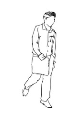 businessman walking marker sketch isolated