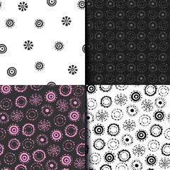 Set of seamless patterns with hand drawn circle shapes