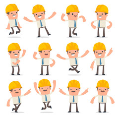 Set of Laughing and Joyful Character Foreman in celebrates and j