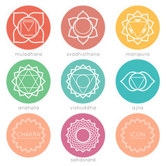 Set of round colorful chakras icons