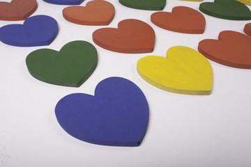 colorful wooden toys hearts