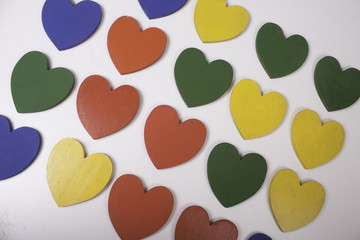 colorful wooden toys hearts
