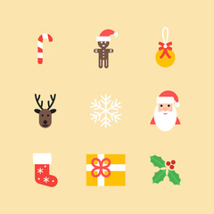 Christmas icons collection. Set of new year isolated symbols in flat style. Vector elements for your design.