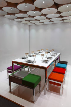 Dining Table With Colourful Stools