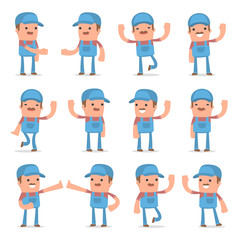 Set of Funny and Cheerful Character Technician welcomes poses