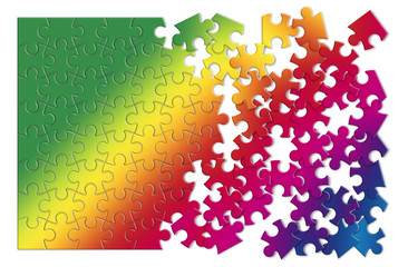 Colored jigsaw puzzle - concept image on white background
