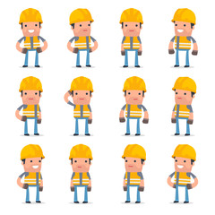 Set of Happy and Cheerful Character Incompetent Builder standing
