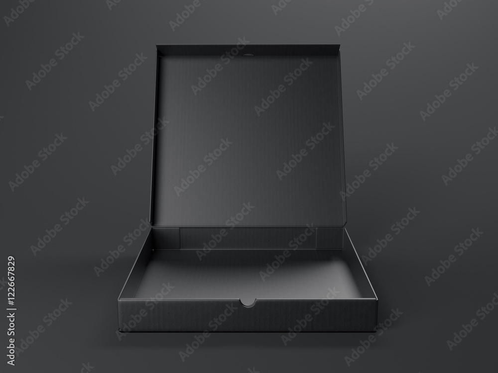 Poster black opened cardboard package. 3d rendering