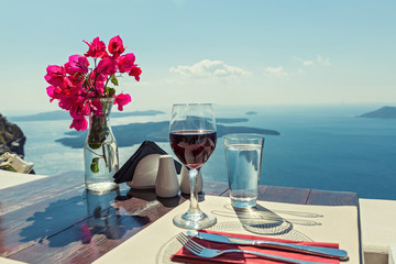 Glass of red wine on the table