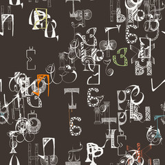Seamless grunge doodle background. Hand drawn abstract letters.