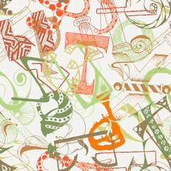 Seamless grunge doodle background. Hand drawn abstract letters.