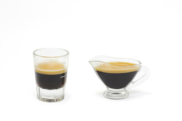Hot coffee espresso shot in white background