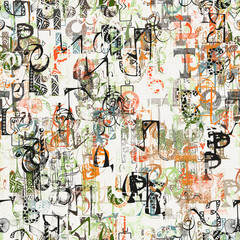 Seamless grunge doodle background. Hand drawn abstract letters.
