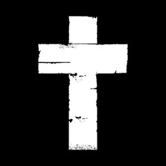 White and plain aged and worn edged cross freehand drawn