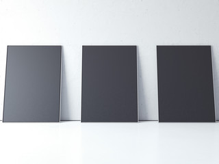 Black blank picture frames. 3d rendering