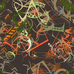 Seamless grunge doodle background. Hand drawn abstract letters.