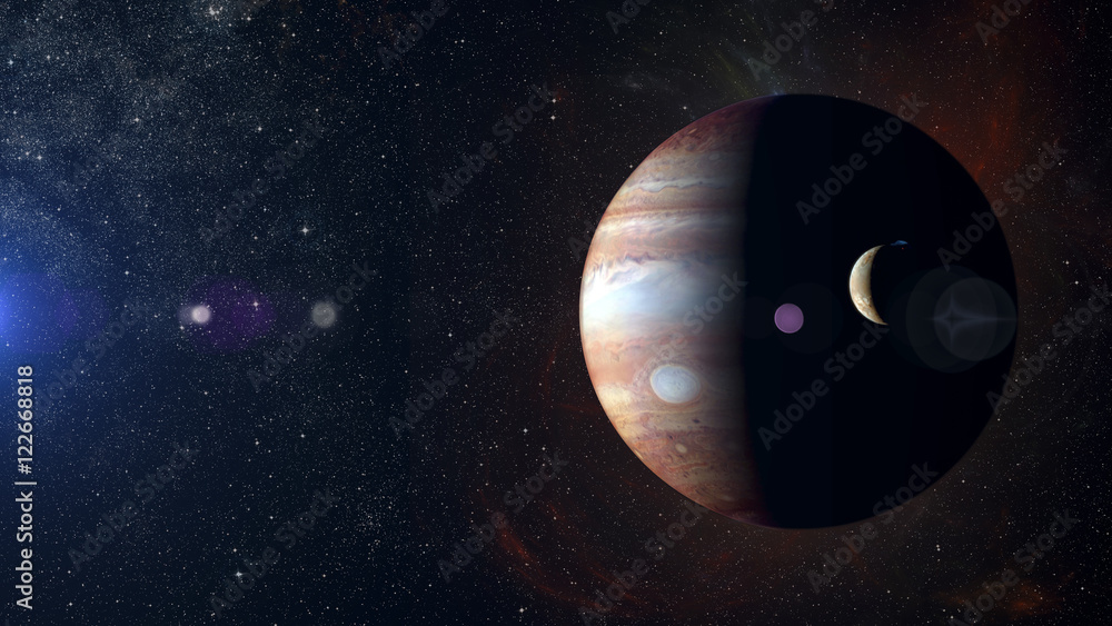 Wall mural solar system planet jupiter on nebula background.