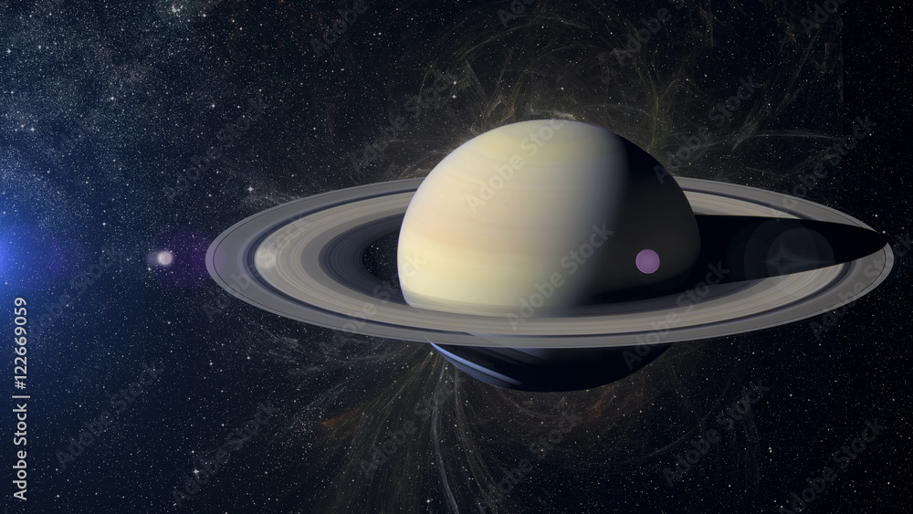 Canvas Prints solar system planet saturn on nebula background.