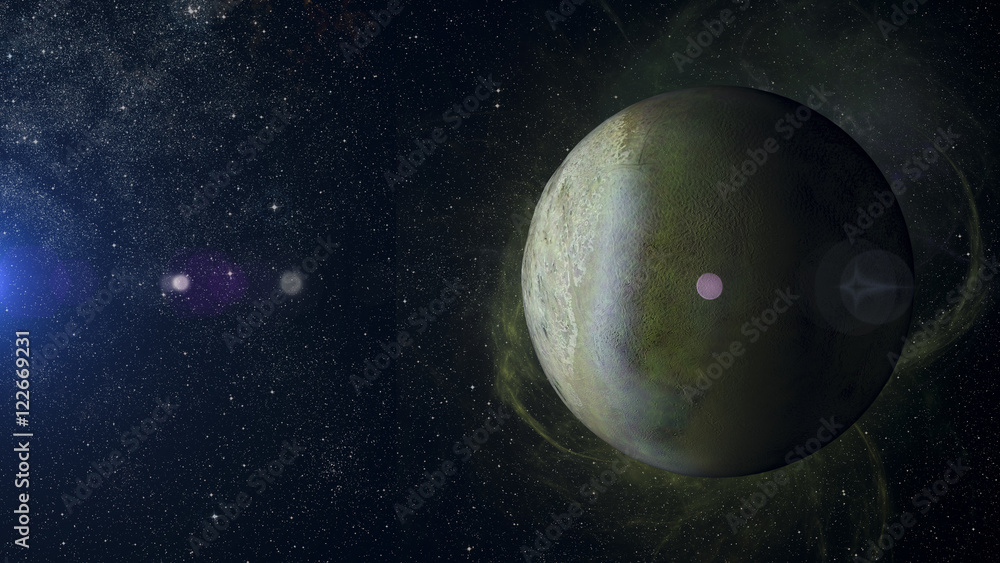 Wall mural solar system planet triton on nebula background 3d rendering.
