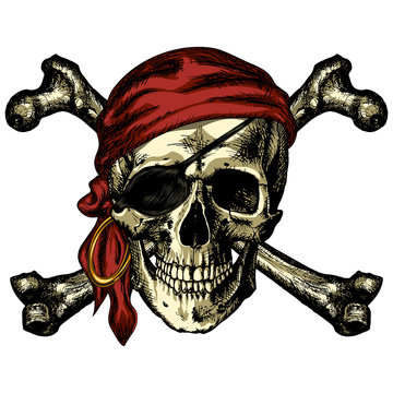 Pirate skull and crossbones bandana and an earring