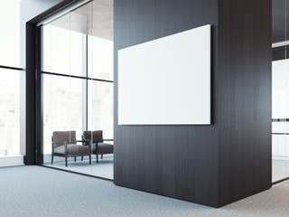 Empty white canvas on the dark wood wall. 3d rendering