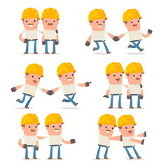 Set of Good and Careful Character Handyman in helps poses