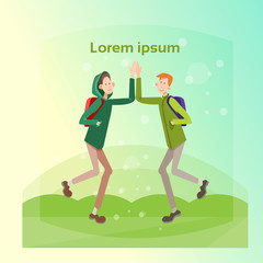 Young People Student Meeting, Teenagers Greeting Communication Flat Vector Illustration