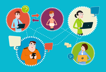Social Media Communication People Group Internet Network Connection Flat Vector Illustration