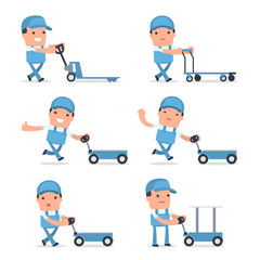 Set of Smart and Funny Character with cart, barrow, trolley for using in presentations, etc.