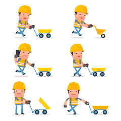 Set of Smart and Funny Character with cart, barrow, trolley for using in presentations, etc.