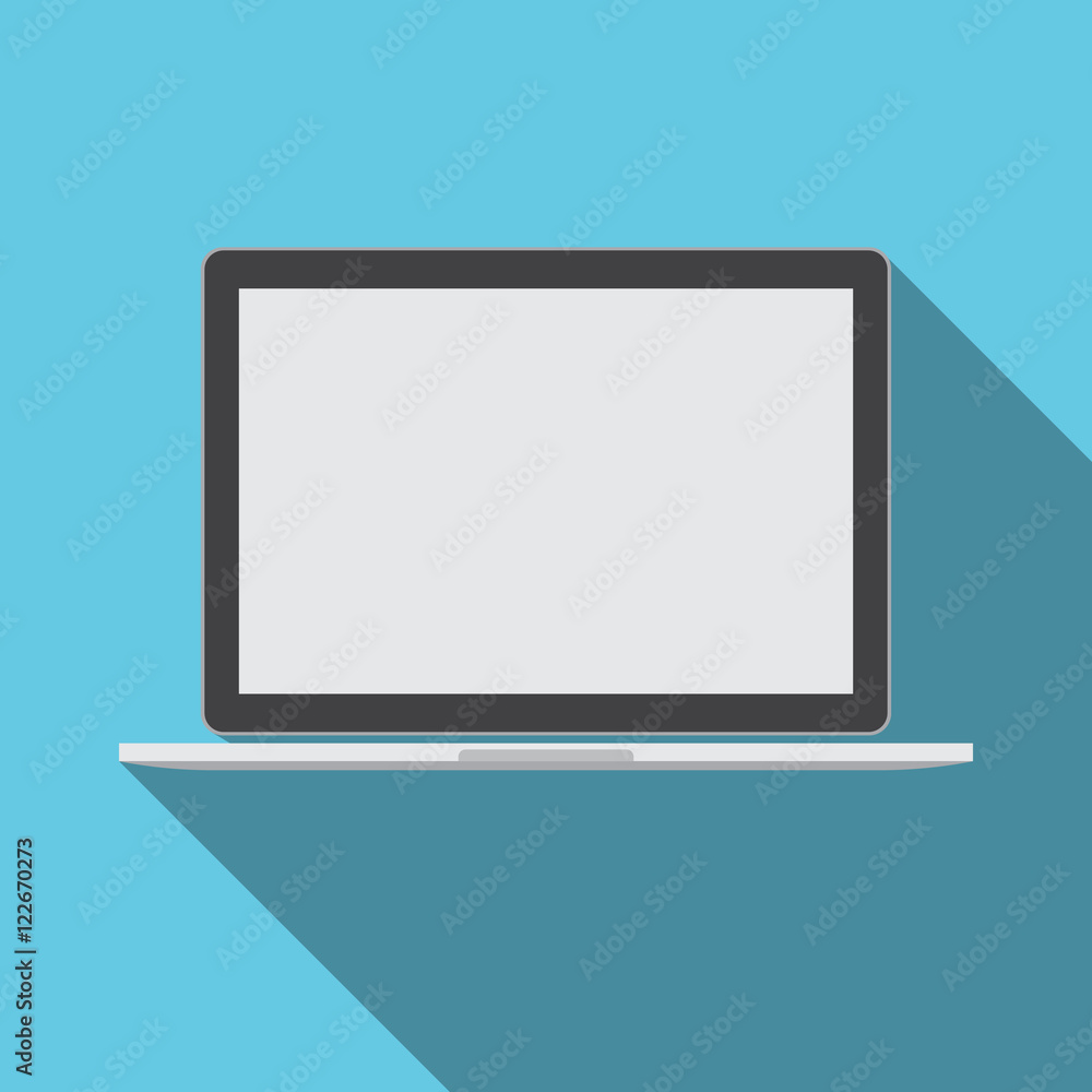 Poster laptop computer with empty screen technology icon