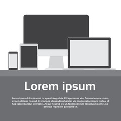 Responsive Design Laptop Phone Tablet Desktop Device Screen Size Flat Vector Illustration