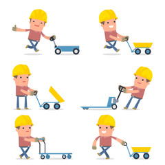 Set of Smart and Funny Character with cart, barrow, trolley for using in presentations, etc.
