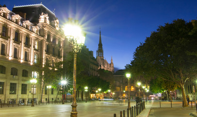 The square in front of Justice palace at ninght, Paris, France.