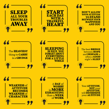 Set of motivational quotes about sleeping, heart, attitude, grud