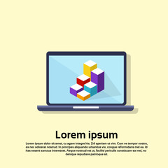 Laptop Computer With Financial Graph Chart Bar Flat Vector Illustration
