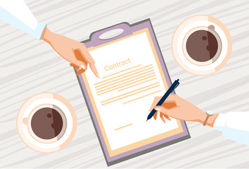 Contract Sign Up Paper Document Business People Agreement Pen Signature Office Desk