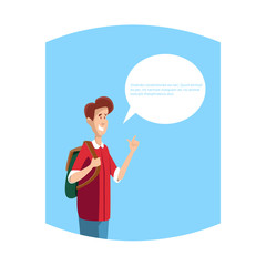 Young Boy Student Teenager With Chat Bubble Communication Concept Flat Vector Illustration