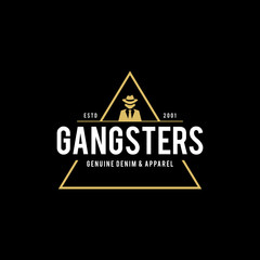 Retro badge Gangsters and Mafia. Man in black suit. Vector illustration