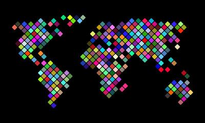 Colorful vector pixel world map