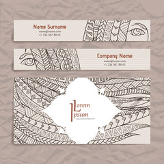 Set of vector design templates. Brochures in random colorful style. Zentangle designs.