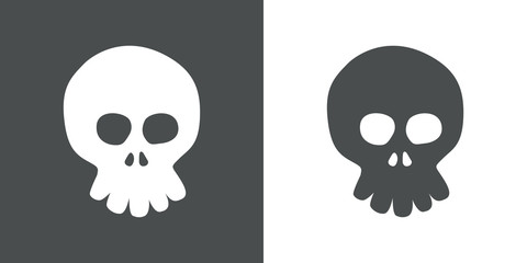 Icono plano caricatura de calavera frontal sobre fondo degradado