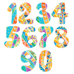 Zentangle numbers set. Collection of doodle numbers with zentangle elements.