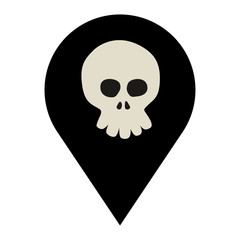 Icono plano localizacion caricatura de calavera gris frontal color negro