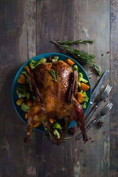 Roast duck with vegetables