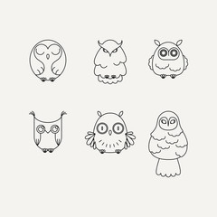 Obraz premium Set of lined owl logos and emblems. Vector illustration collection in line style