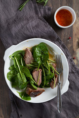 Duck breast salad and spinach