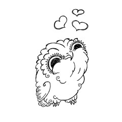 Cute Owl Doodle Illustration. Grunge Kawaii Picture.