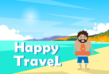 Man On Seaside Vacation Holiday Trip Happy Travel Banner
