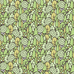 Seamless tree pattern. Background vector line ornament.